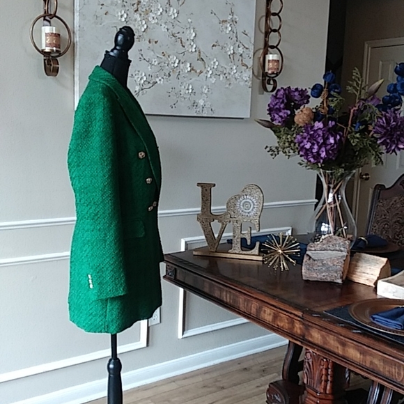 NWT Zara Green Texture Long Blazer Coat. Size M - Picture 10 of 17